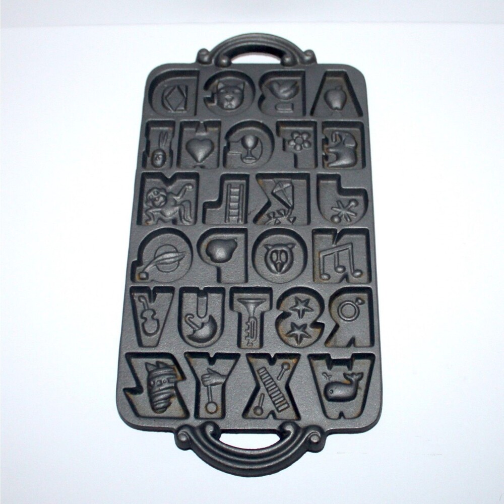 Vintage 1985 John Wright Cast Iron Alphabet Cookie Mold USA 14.5  x 7.5